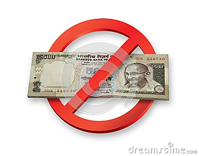 Demonetisation of Indian Rupees 500 Currency Notes becomes invalid Stock Photo