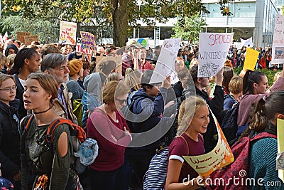 Demonstrants of different ages gathering during Global Climate Strike Editorial Stock Photo