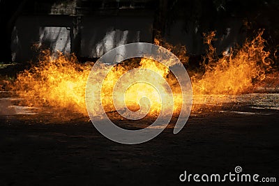 Demonstrate the pressure from the ignition of the combustible LPG gas tank to lie flat on the floor Stock Photo