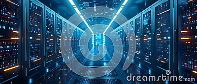 Demonstrating Secure Data Protection Protocols Through a Network of Devices in a Digital Fortress. Stock Photo