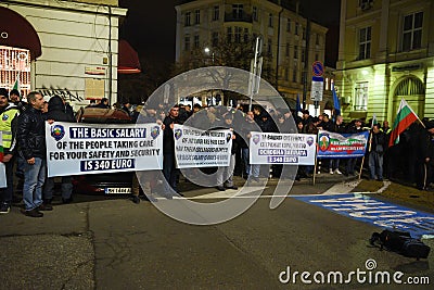 Demonstration of Bulgarian policemen in Sofia demanding a 15% increase in salaries ,to draft a new law for the Interior Ministry Editorial Stock Photo