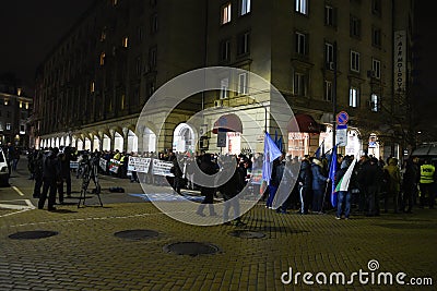 Demonstration of Bulgarian policemen in Sofia demanding a 15% increase in salaries ,to draft a new law for the Interior Ministry Editorial Stock Photo