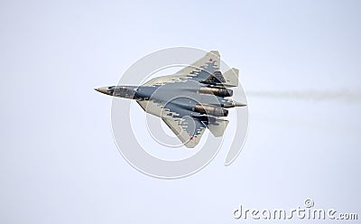 Demonstration flight of Sukhoi Su-57 (Felon), International aviation and space salon (MAKS). Editorial Stock Photo