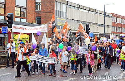 Demonstration march by crowd. Editorial Stock Photo