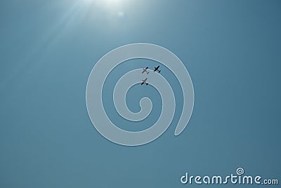 Demonstration performance of an aerobatic team of three aircraft. Stock Photo