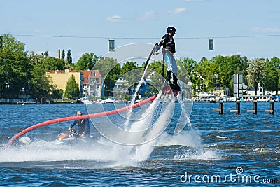 Demonstration performance at Flyboard Editorial Stock Photo