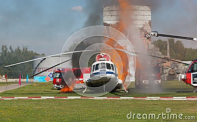 Demonstration performances of rescuers of Ministry of Emergency Situations of Russia. Editorial Stock Photo