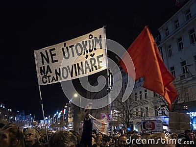 Demonstration for the preservation of freedom of speech and media on Wenceslas Square in Prague Editorial Stock Photo
