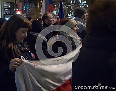 Demonstration for the preservation of freedom of speech and media on Wenceslas Square in Prague Editorial Stock Photo