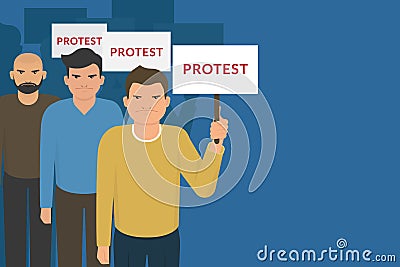 Demonstration and protest concept crowd of angry people with banners Vector Illustration