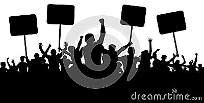 Demonstration, strike, manifestation, protest, revolution. Silhouette background vector. Sports, mob, fans. Crowd Vector Illustration
