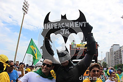 Demonstration in support impeachment of Dilma Rousseff in Copacabana Editorial Stock Photo