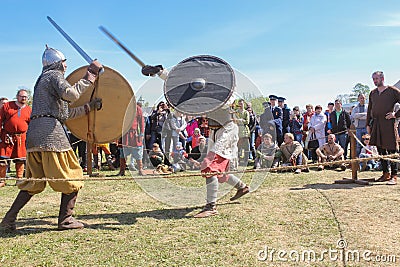 Demonstrative fight with swords. Editorial Stock Photo