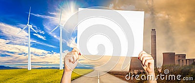 Demonstrator holds up a sign to label the topic of environmental protection Stock Photo