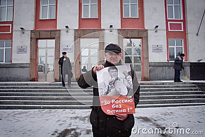 The demonstrator stands with a poster ` Russia without Putin` Editorial Stock Photo