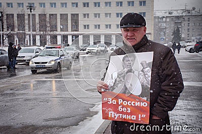 The demonstrator stands with a poster ` Russia without Putin` Editorial Stock Photo
