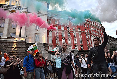 Demonstrators attend an anti-government protest in Sofia, Bulgaria July 15, 2020 Editorial Stock Photo