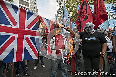 Demonstrators burn the Union Jack Editorial Stock Photo