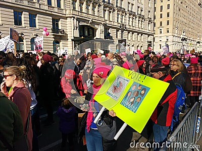 Vote, Women`s March, Central Park West, NYC, NY, USA Editorial Stock Photo