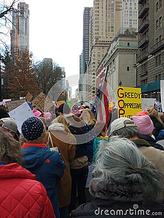 Senior Citizens at the Women`s March, Central Park West, NYC, NY, USA Editorial Stock Photo