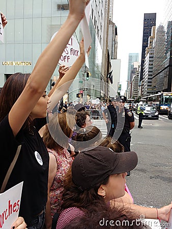 Demonstrators and Police, Anti-Trump Rally, NYC, NY, USA Editorial Stock Photo