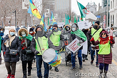 Demonstrators show their continued support of the Hirak movement on itâ€™s anniversary by marching to the Consulate of Algeria Editorial Stock Photo