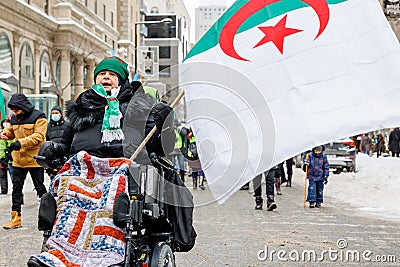 Demonstrators show their continued support of the Hirak movement on itâ€™s anniversary by marching to the Consulate of Algeria Editorial Stock Photo