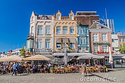 DEN BOSCH, NETHERLANDS - AUGUST 30, 2016: Historic houses and open air restaurants in Den Bosch, Netherlan Editorial Stock Photo