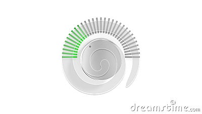 Den Chrome volymknoppen som vänder upp med spektret, LEDDE den ljusa metern över vit illustration 3d stock illustrationer Den Chrome volymknoppen som vänder upp med spektret, LEDDE den ljusa metern över vit illustration 3d stock illustrationer