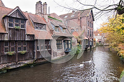 Den Dijver Canal from the St. Bonifacius bridge in historic center of Bruges, Belgium Stock Photo