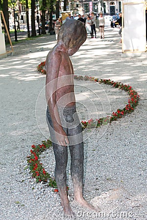 Den Haag. Monument of the boy and flowers Stock Photo