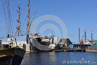 Den Helder, Netherlands. April 2023. Old schooners and tallships in Den Helder harbor. Editorial Stock Photo