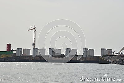 Den Oever, Netherlands. July 9, 2023. Work on the afsluitdijk in North Holland near Den Oever. Editorial Stock Photo