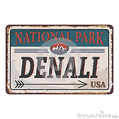 Denali in Alaska Range, North America, USA outdoor adventure badge. McKinley mountain illustration. Vector Illustration