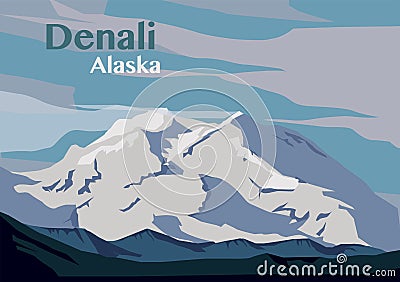 Denali peak at Denali National Park in Alaska Vector Illustration