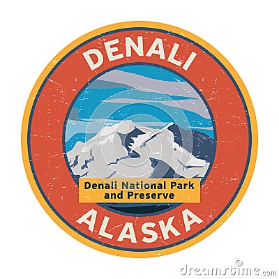 Denali peak at Denali National Park in Alaska Vector Illustration