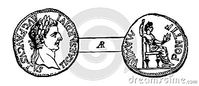 Denarius of Tiberius Caeser vintage illustration Vector Illustration