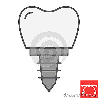 Denatal implant color line icon, dental and stomatolgy, implant tooth sign vector graphics, editable stroke filled Vector Illustration