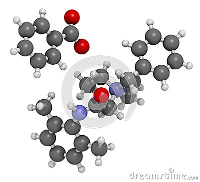 Denatonium benzoate bittering agent. 3D rendering. Atoms are represented as spheres with conventional color coding: hydrogen ( Stock Photo