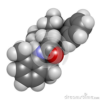 Denatonium bittering agent molecule. 3D rendering. Atoms are represented as spheres with conventional color coding: hydrogen ( Stock Photo