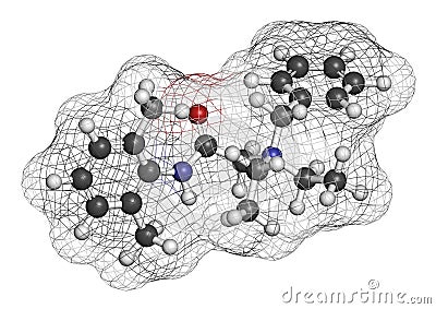 Denatonium bittering agent molecule. 3D rendering. Atoms are represented as spheres with conventional color coding: hydrogen ( Stock Photo