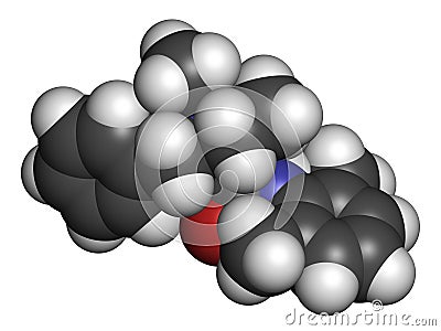 Denatonium bittering agent molecule. 3D rendering. Atoms are represented as spheres with conventional color coding: hydrogen ( Stock Photo