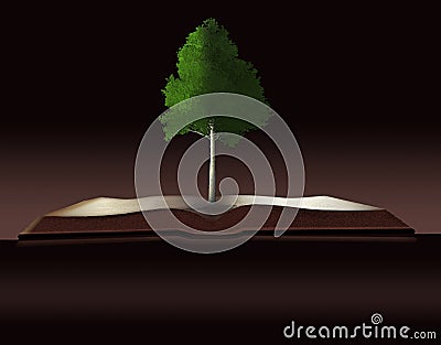 Dendrology, the study of trees is illustrated with a tree growing out of a book. Stock Photo