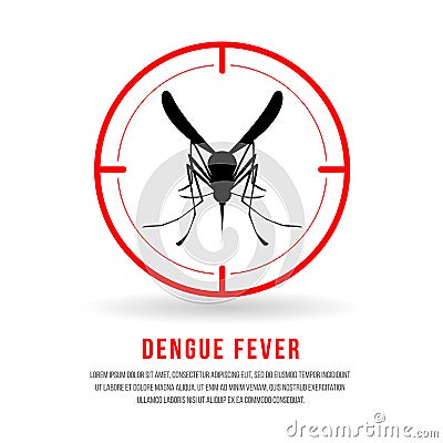 Dengue fever with front mosquitos sign in red circle focus vector design Vector Illustration