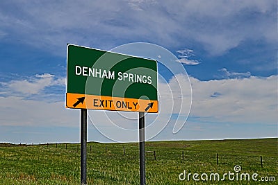 US Highway Exit Sign for Denham Springs Stock Photo