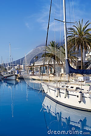 Denia marina port boats and Mongo Stock Photo