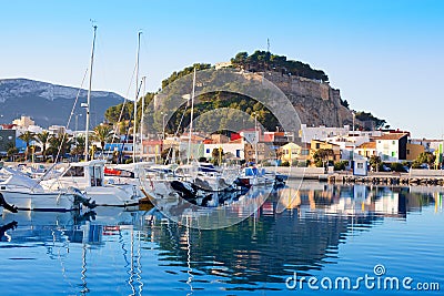 Denia mediterranean port village with castle Stock Photo