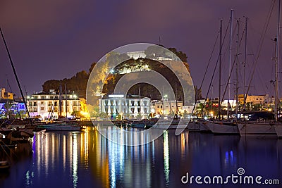 Denia port sunset in marina at Alicante Spain Stock Photo