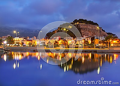 Denia port sunset in marina at Alicante Spain Stock Photo