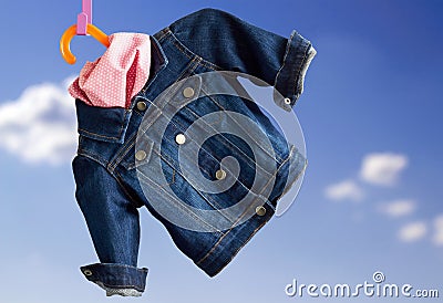 Denim child jacket withkerchief Stock Photo